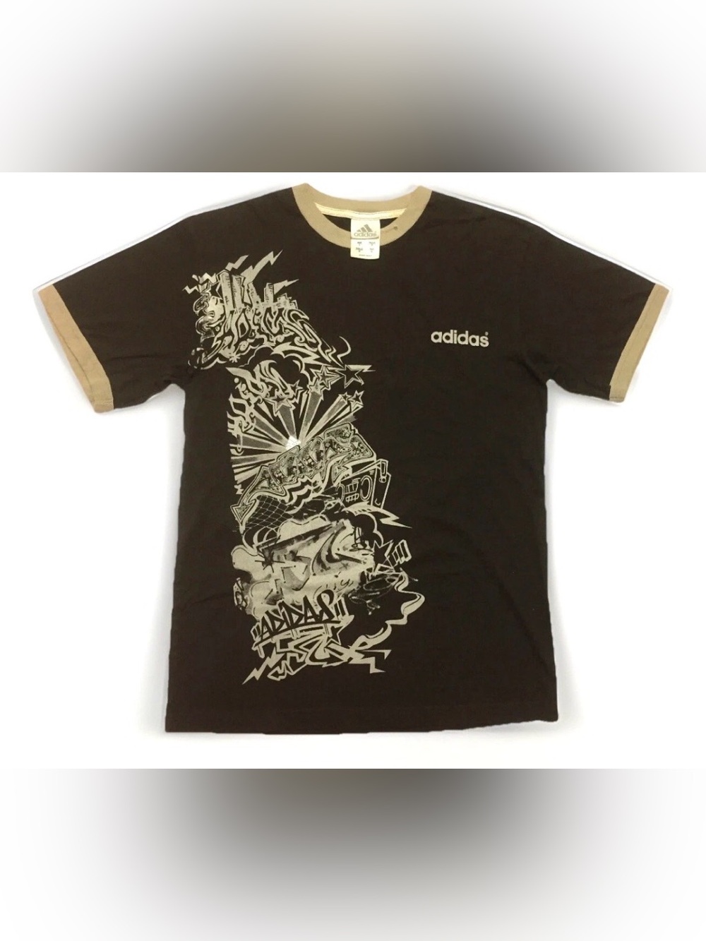 Vintage Adidas Ringer T-Shirt Size Large Brown Shirt Graffiti Print Y2K
